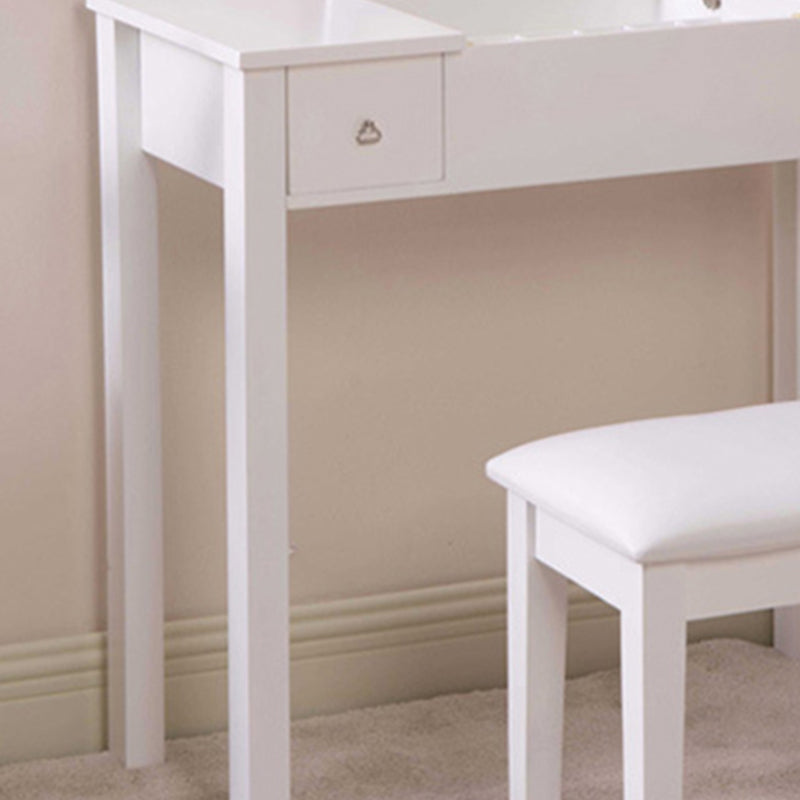 Flip Single Mirror Vanity Desk Double Drawers Straight Feet Dresser in White