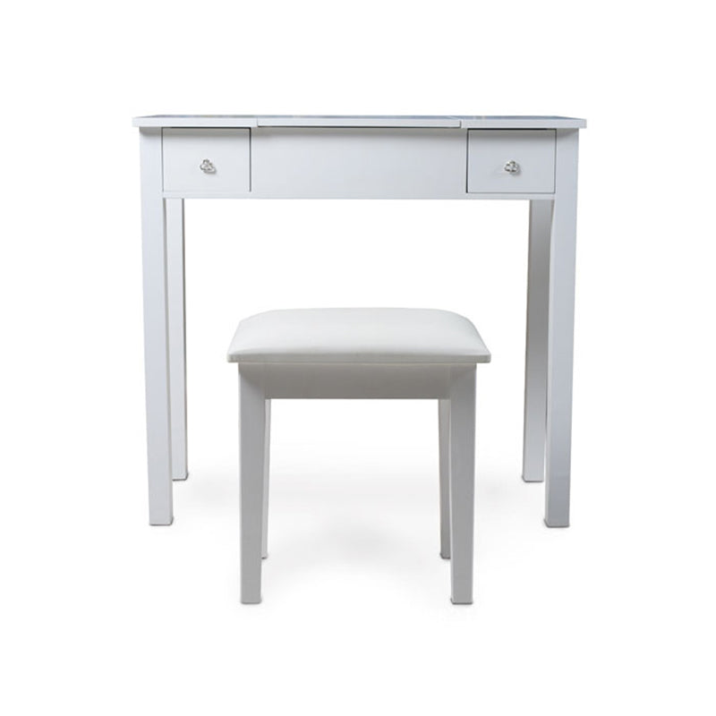 Flip Single Mirror Vanity Desk Double Drawers Straight Feet Dresser in White