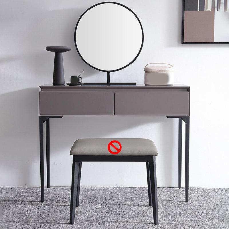 Modern Gray Vanity Mirrored Wood Makeup Dressing Table Stool Set
