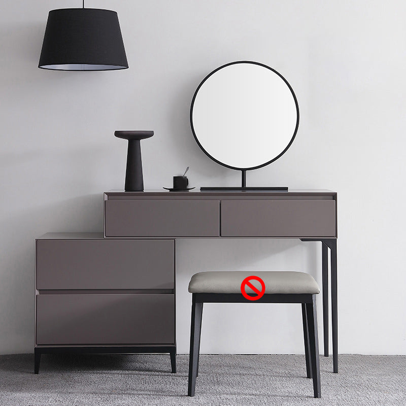 Modern Gray Vanity Mirrored Wood Makeup Dressing Table Stool Set