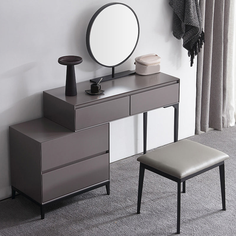 Modern Gray Vanity Mirrored Wood Makeup Dressing Table Stool Set