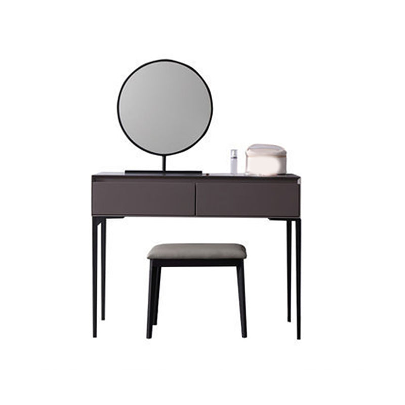 Modern Gray Vanity Mirrored Wood Makeup Dressing Table Stool Set