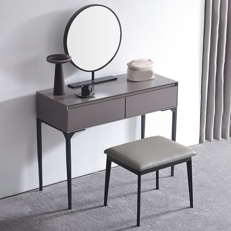 Modern Gray Vanity Mirrored Wood Makeup Dressing Table Stool Set