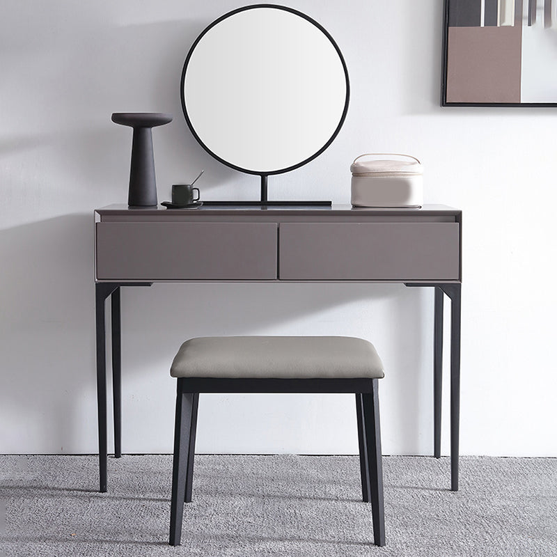 Modern Gray Vanity Mirrored Wood Makeup Dressing Table Stool Set