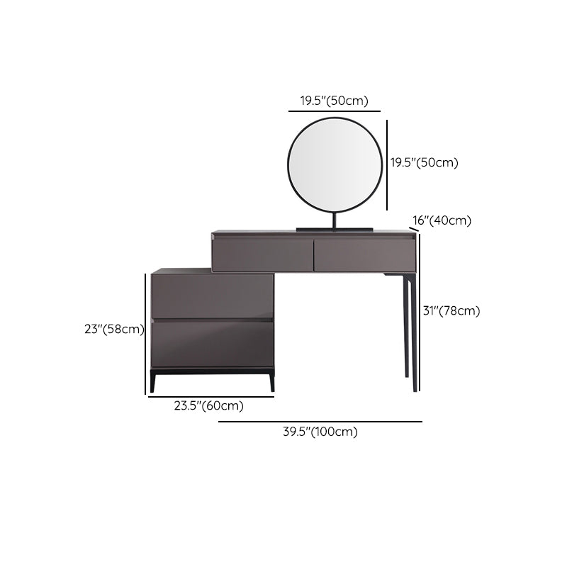 Modern Gray Vanity Mirrored Wood Makeup Dressing Table Stool Set