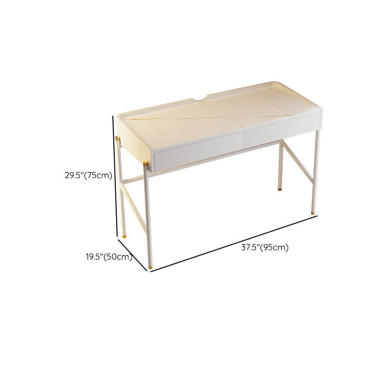 2 Drawers Makeup Table Desk Contemporary White Solid Wood Vanity