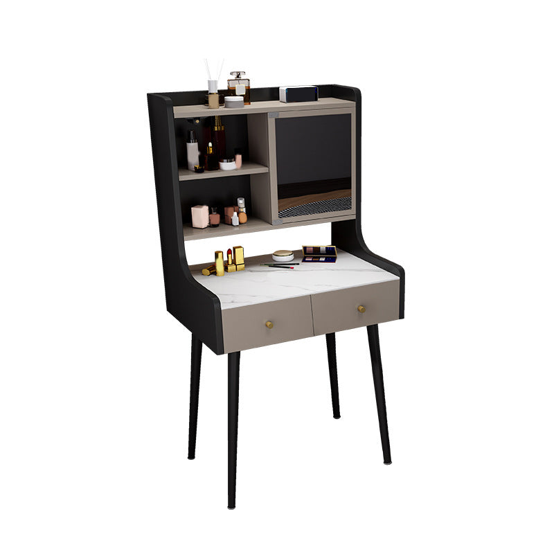 Two Piece Modern Mirrored Vanity Set Black/Grey Engineered Wood Dresser