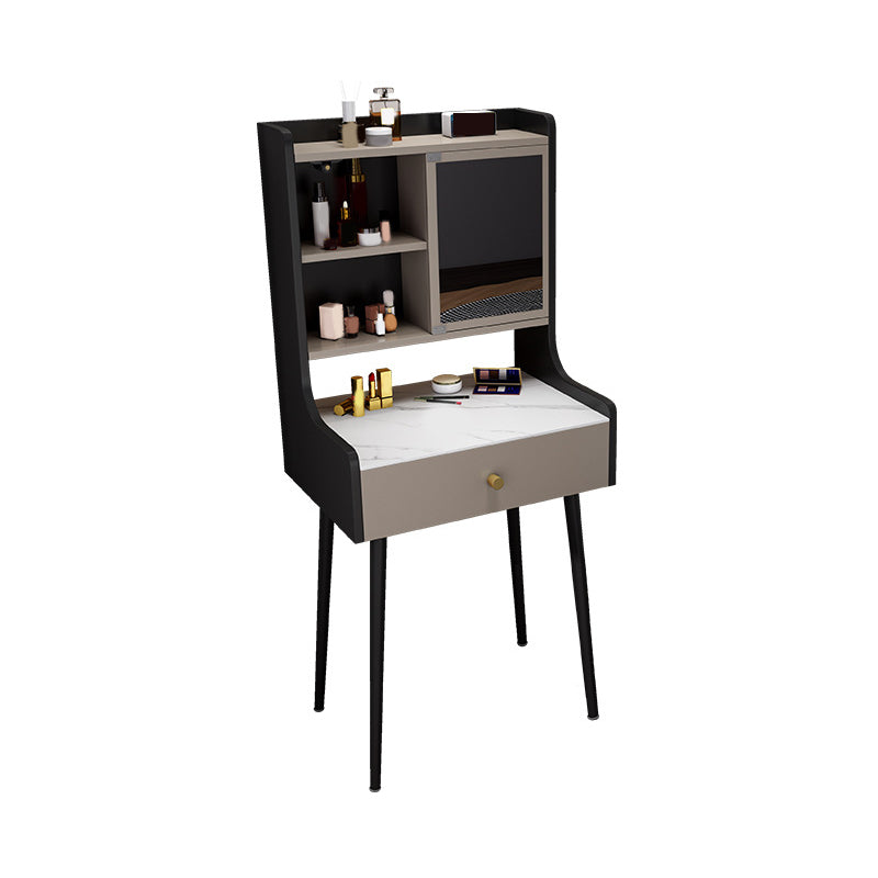 Two Piece Modern Mirrored Vanity Set Black/Grey Engineered Wood Dresser