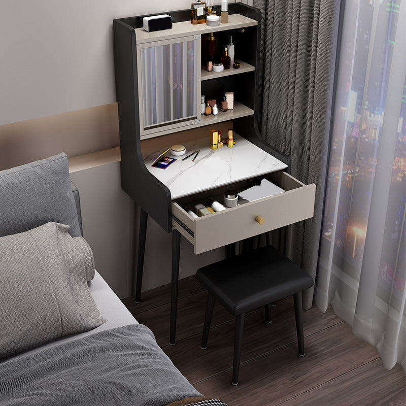 Two Piece Modern Mirrored Vanity Set Black/Grey Engineered Wood Dresser