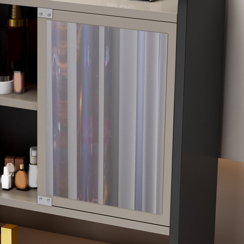 Two Piece Modern Mirrored Vanity Set Black/Grey Engineered Wood Dresser