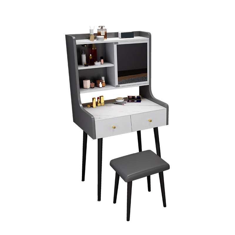 Two Piece Modern Mirrored Vanity Set Black/Grey Engineered Wood Dresser