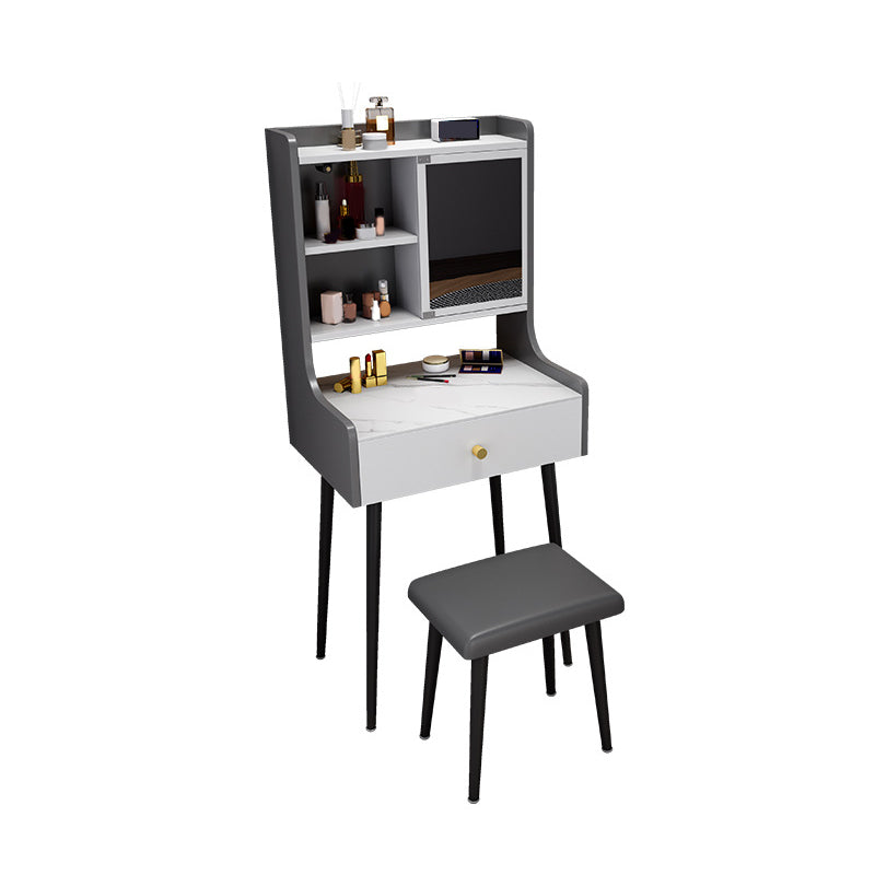 Two Piece Modern Mirrored Vanity Set Black/Grey Engineered Wood Dresser