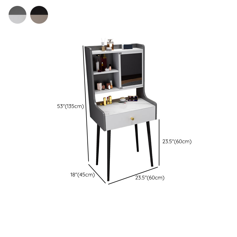 Two Piece Modern Mirrored Vanity Set Black/Grey Engineered Wood Dresser