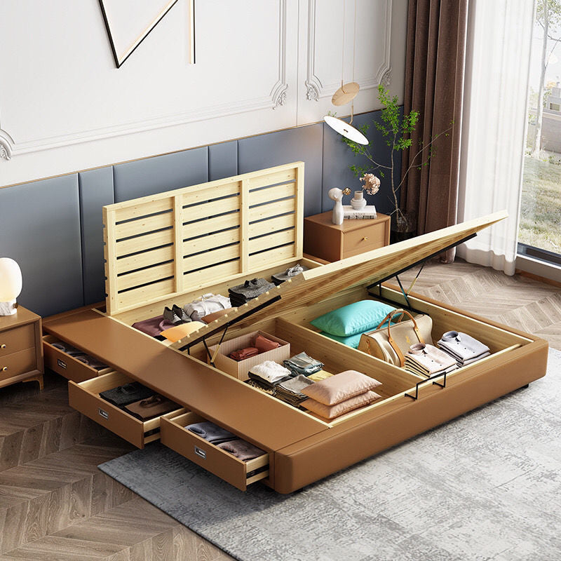 84.65 inch Wide Mid-century Bed Frame Solid Wood Platform Bed Frame