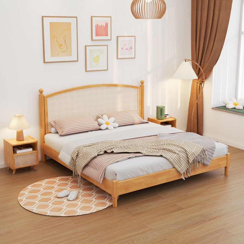 Tropical Brown Panel Bed 46.06" High Rubberwood Bed with Headboard