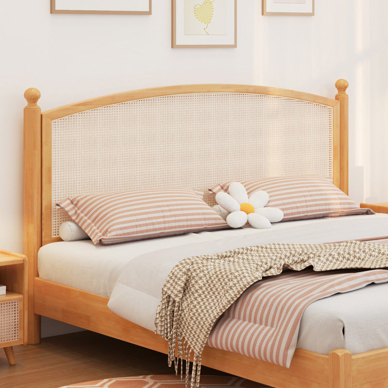 Tropical Brown Panel Bed 46.06" High Rubberwood Bed with Headboard