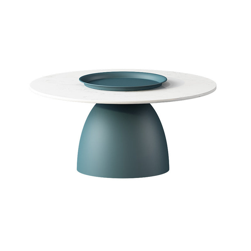 Mid-Century Modern Metal Pedestal Round Tray Top Single Coffee Table