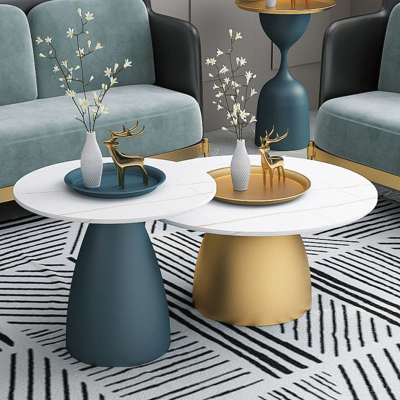 Mid-Century Modern Metal Pedestal Round Tray Top Single Coffee Table
