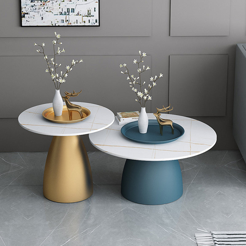 Mid-Century Modern Metal Pedestal Round Tray Top Single Coffee Table