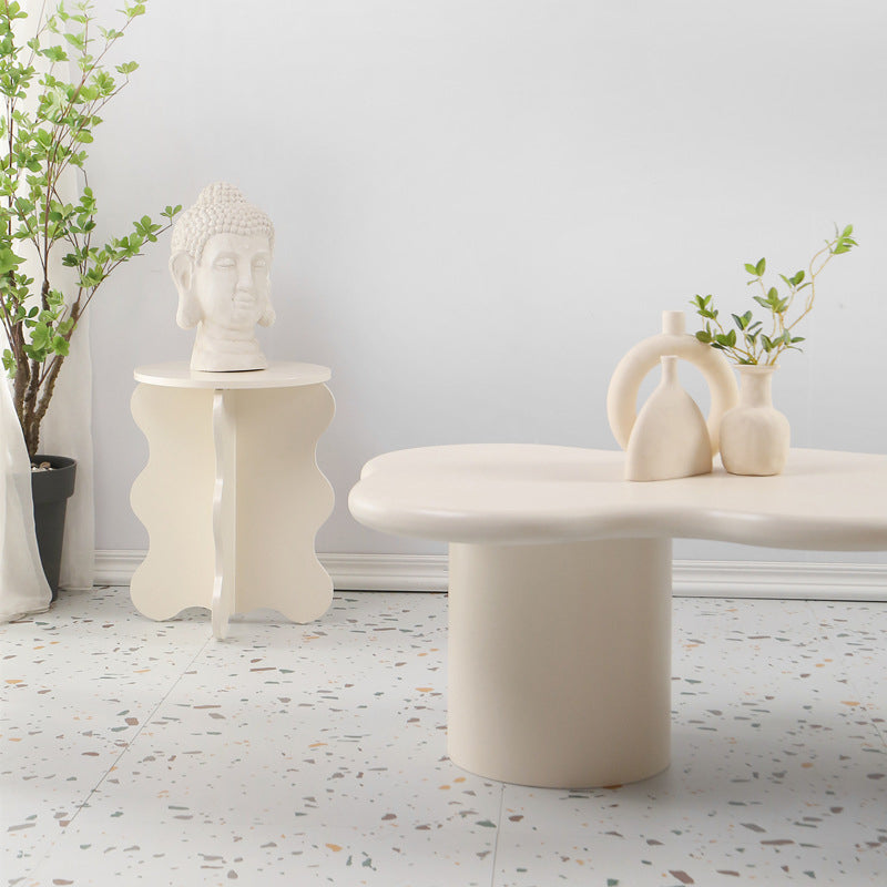 Scandinavian Free Form Coffee Table with Wooden Base in White
