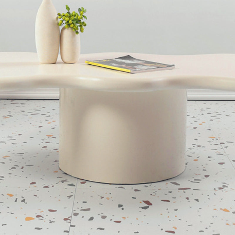 Scandinavian Free Form Coffee Table with Wooden Base in White