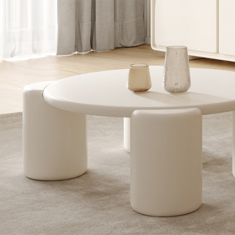 Contemporary White Round Wooden Coffee Table with 4 Legs Cocktail Table