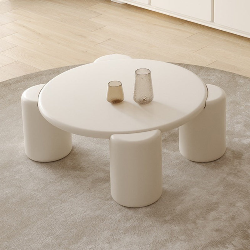 Contemporary White Round Wooden Coffee Table with 4 Legs Cocktail Table