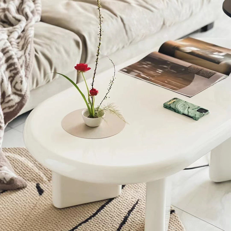 Contemporary Oval Wooden Coffee Table with 4 Legs and Wooden Top