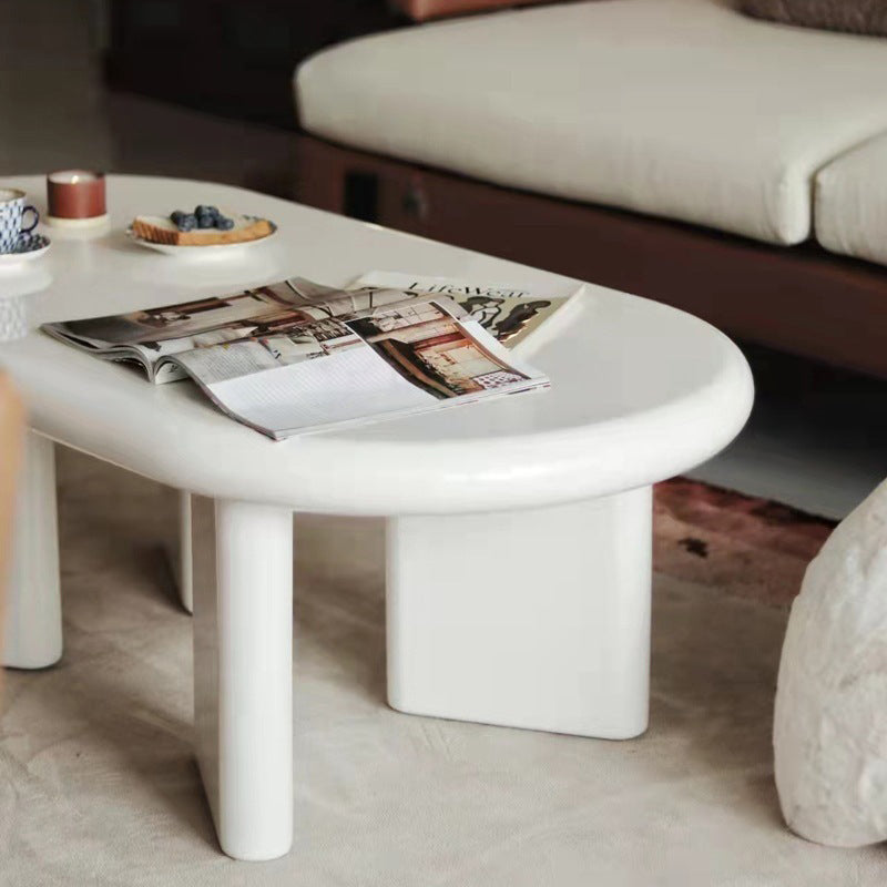 Contemporary Oval Wooden Coffee Table with 4 Legs and Wooden Top