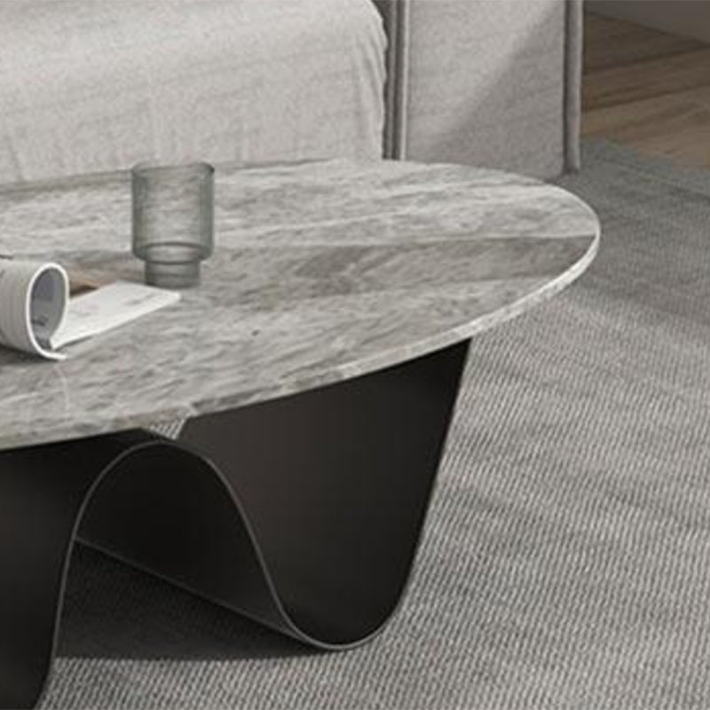 Glam Style Stone Top Coffee Table with Steel Base in Oval Cocktail Table