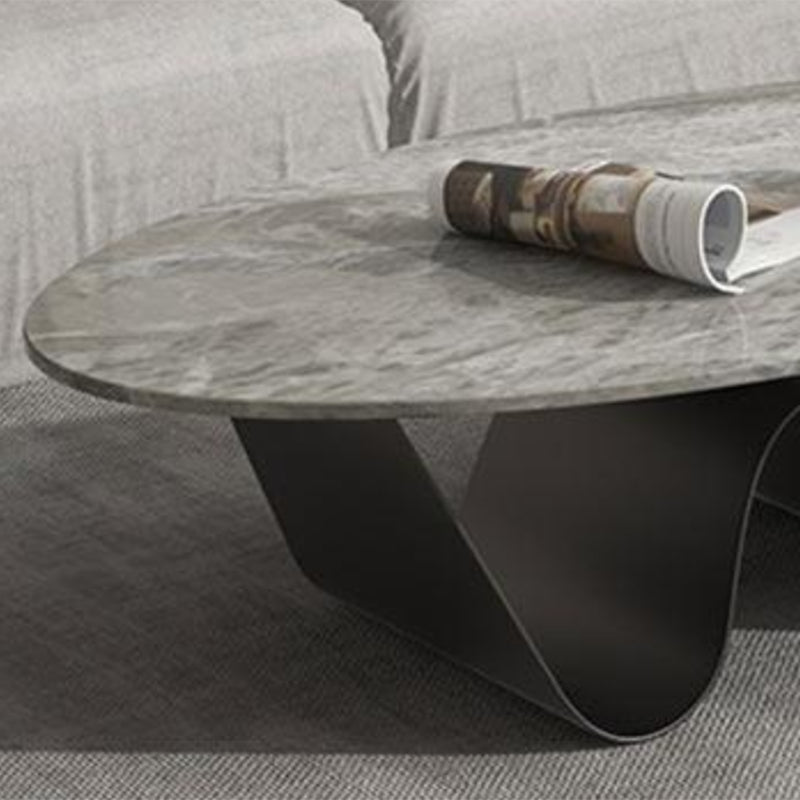 Glam Style Stone Top Coffee Table with Steel Base in Oval Cocktail Table