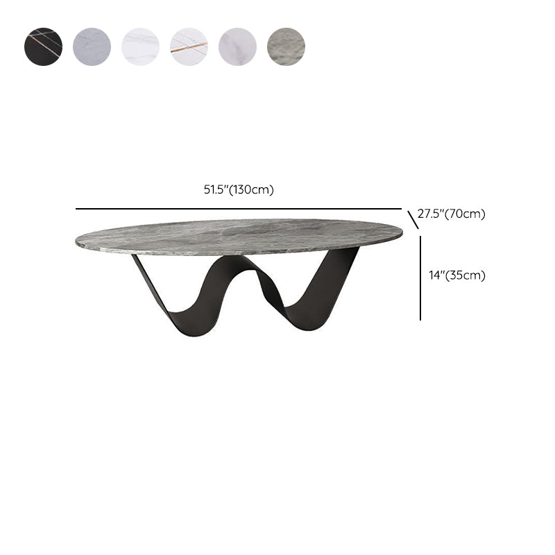 Glam Style Stone Top Coffee Table with Steel Base in Oval Cocktail Table