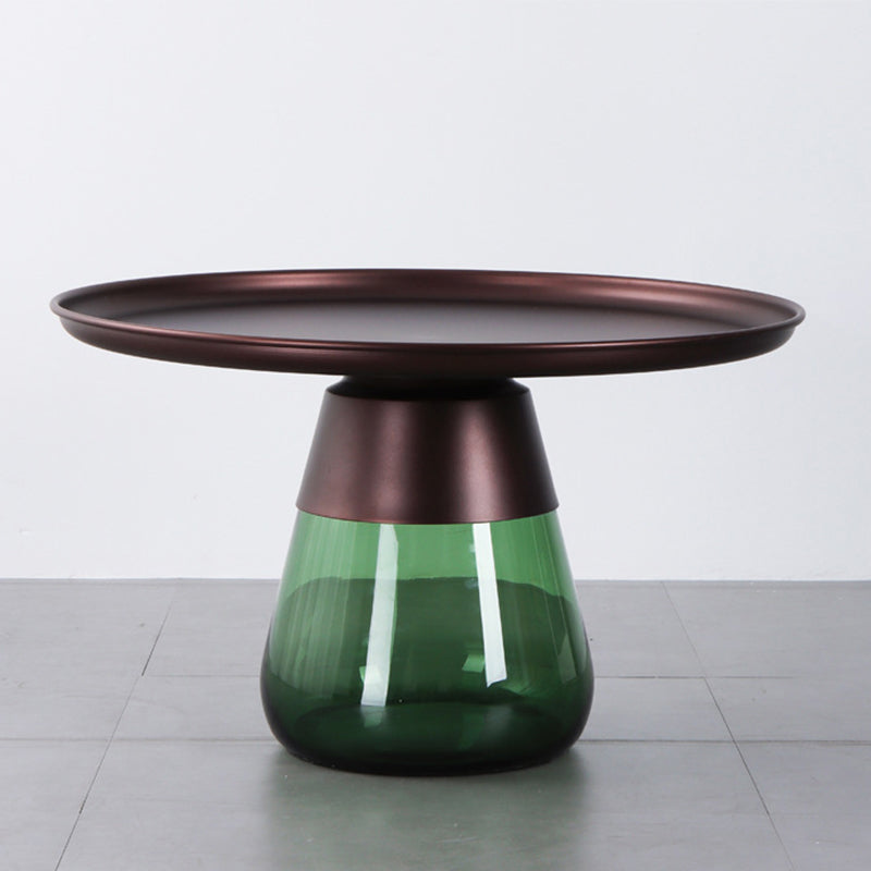 Mid-Century Modern Coffee Table Metal Tray Top Round Single Coffee Table