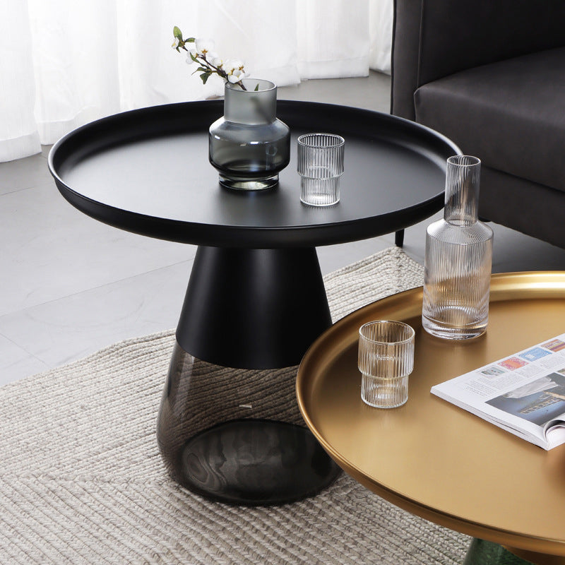 Mid-Century Modern Coffee Table Metal Tray Top Round Single Coffee Table