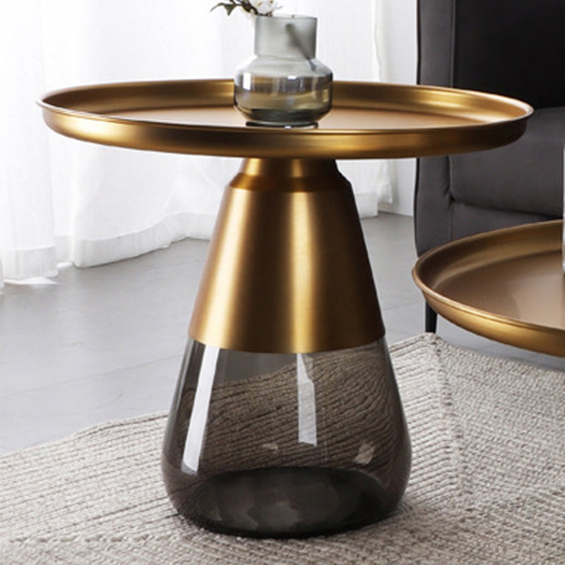 Mid-Century Modern Coffee Table Metal Tray Top Round Single Coffee Table