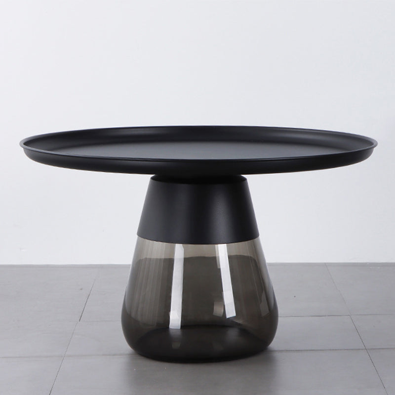 Mid-Century Modern Coffee Table Metal Tray Top Round Single Coffee Table