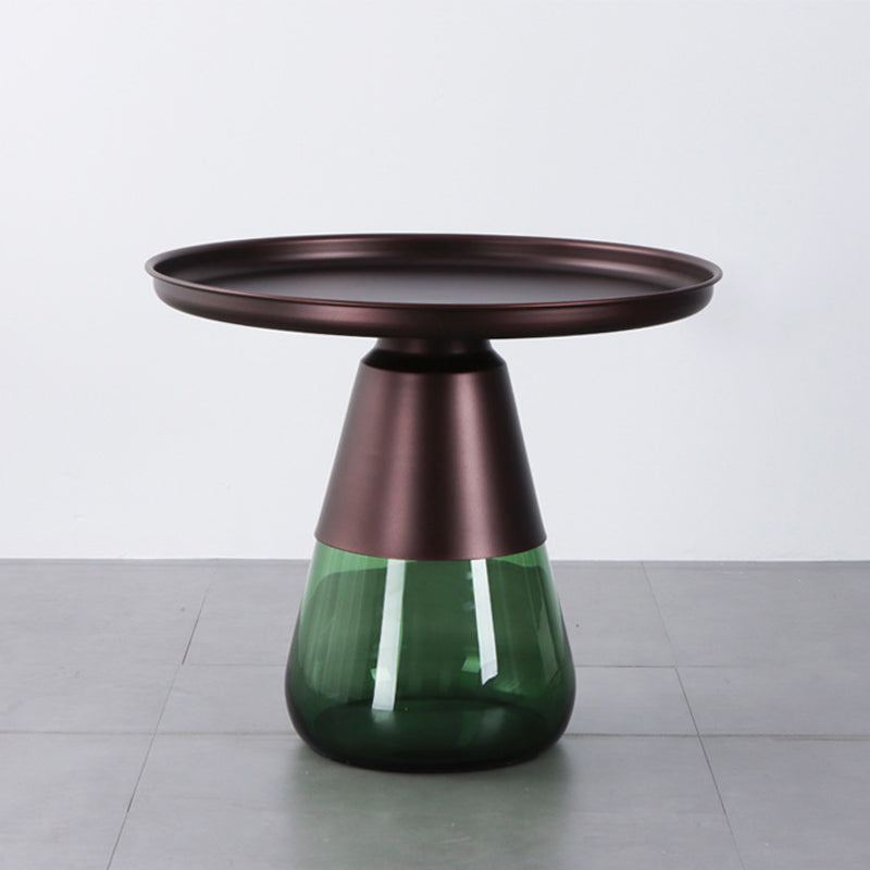 Mid-Century Modern Coffee Table Metal Tray Top Round Single Coffee Table
