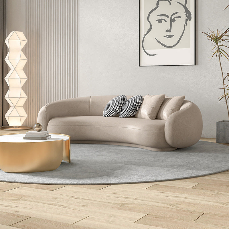Contemporary Faux Leather Tight Back Curved Sofa Sloped Arm Sofa