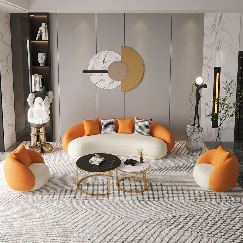 Faux Leather Sloped Arm Curved Sofa Tight Back Seating for Apartment