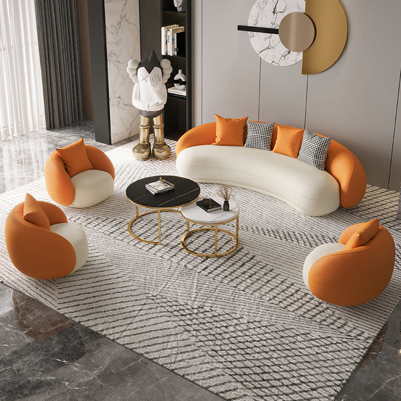 Faux Leather Sloped Arm Curved Sofa Tight Back Seating for Apartment