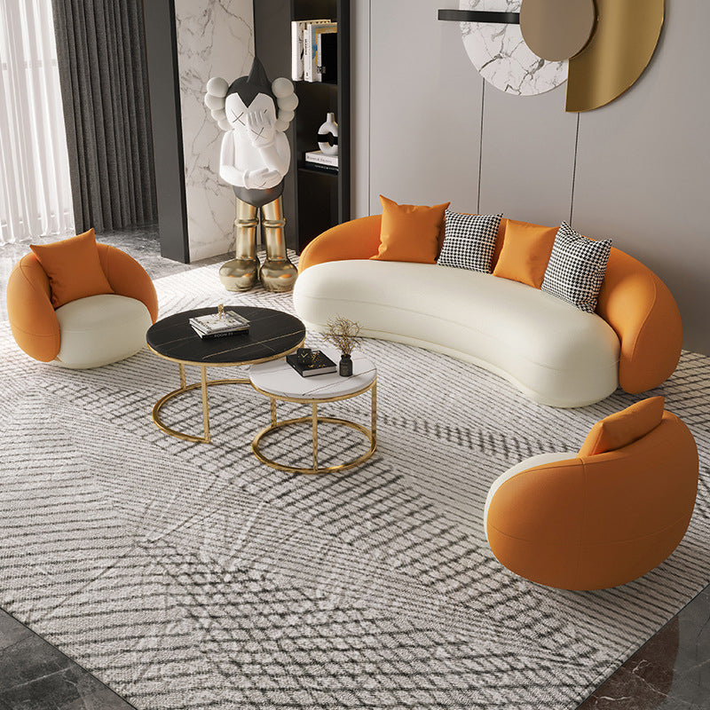 Faux Leather Sloped Arm Curved Sofa Tight Back Seating for Apartment