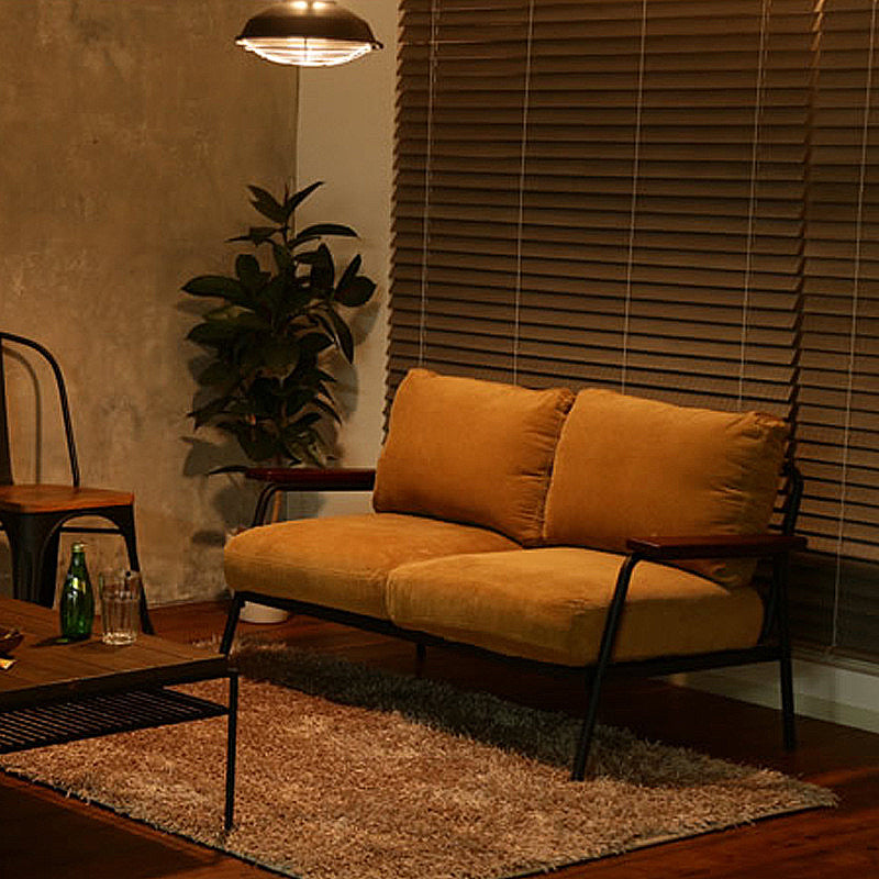 Contemporary Square Arm Sofa 2-seater Standard Sofa with 2 Pillows