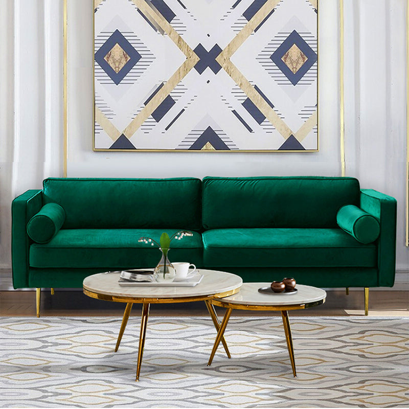 Tuxedo Arm Sofa Modern Style Green Velvet Sofa with Metal Legs