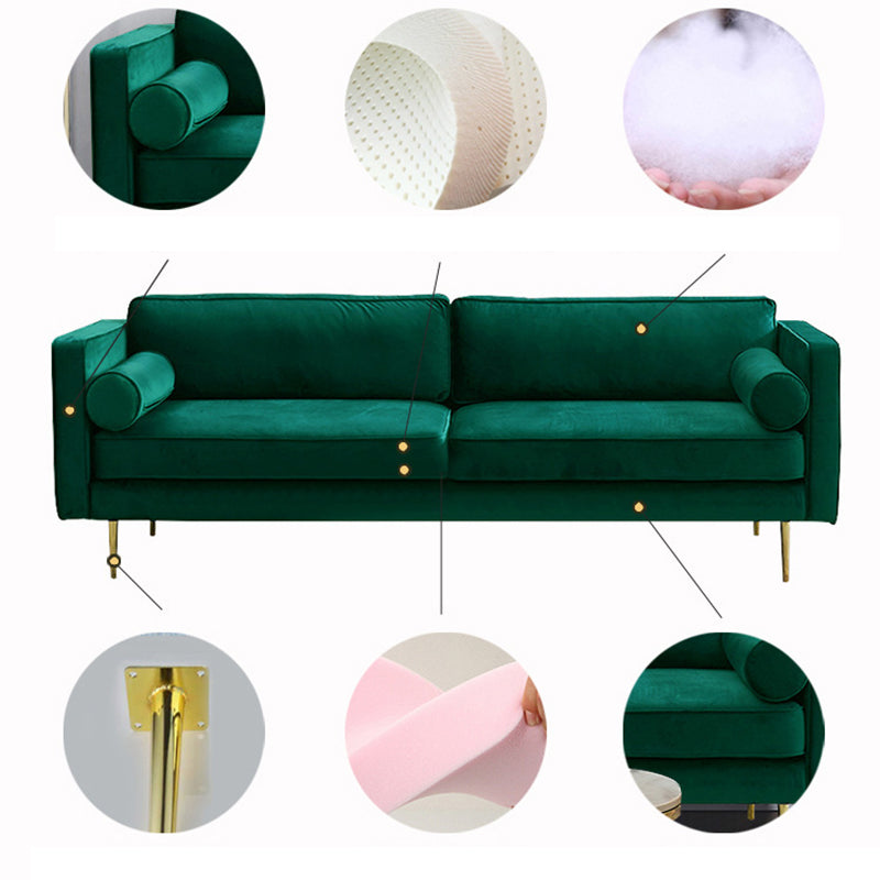 Tuxedo Arm Sofa Modern Style Green Velvet Sofa with Metal Legs