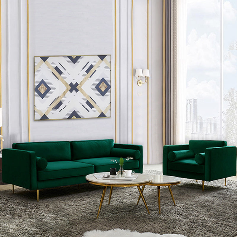 Tuxedo Arm Sofa Modern Style Green Velvet Sofa with Metal Legs