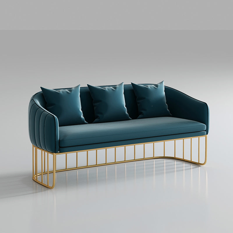 Blue/Gray Velvet Sofa Modernism Tuxedo Arm Sofa with Pillows