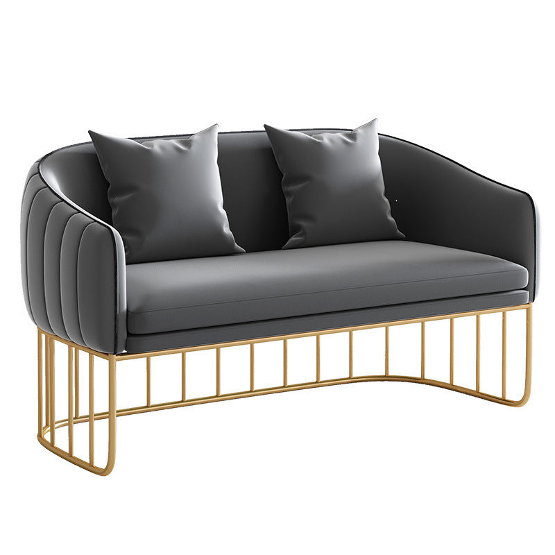 Blue/Gray Velvet Sofa Modernism Tuxedo Arm Sofa with Pillows