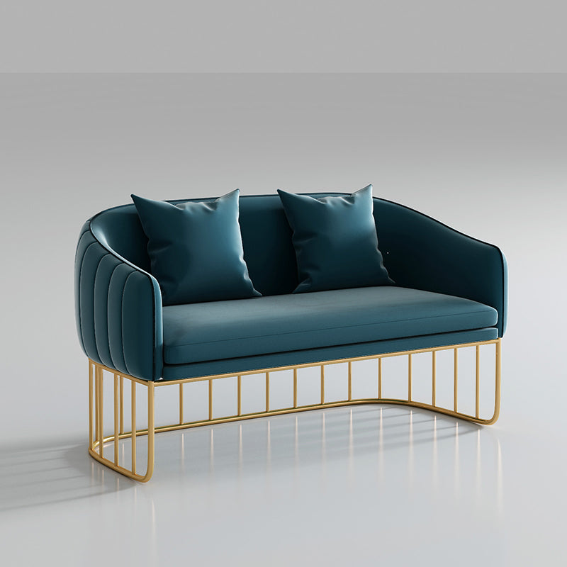 Blue/Gray Velvet Sofa Modernism Tuxedo Arm Sofa with Pillows