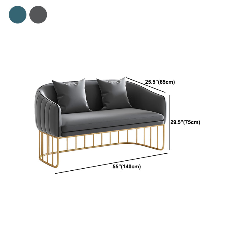 Blue/Gray Velvet Sofa Modernism Tuxedo Arm Sofa with Pillows