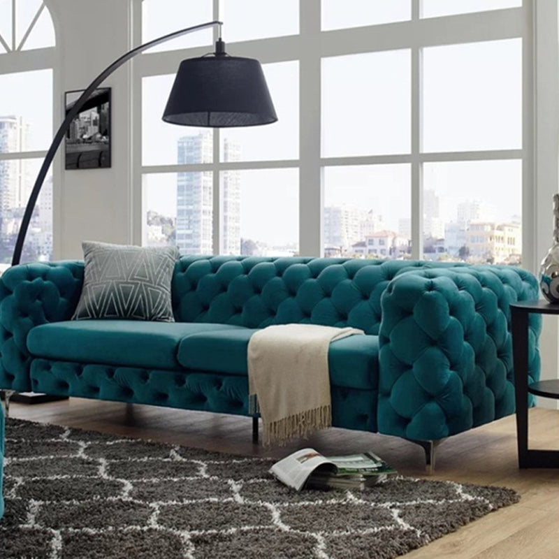 Contemporary Tufted Back Sofa 2/3-Seat Tuxedo Arm with Metal Legs